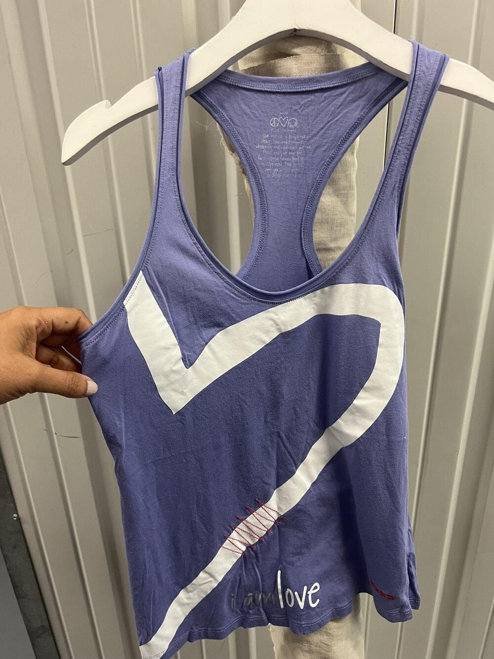 Peace Love World “I Am LOVE” Racerback Tank Top Womens lavender S